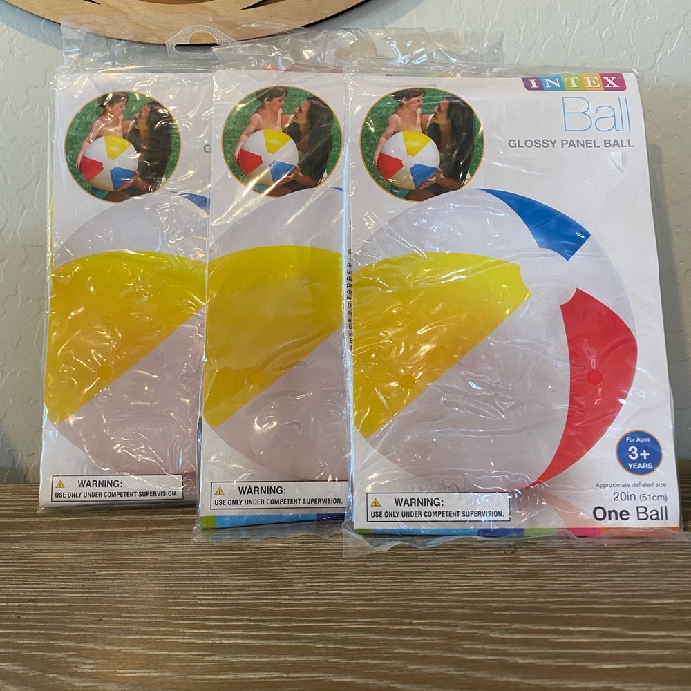 Intex 20" 2017 Beach Ball White Blue Red Yellow Glossy Panel X3